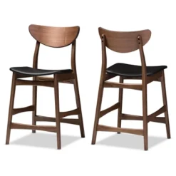 Baxton Studio 5 24" Latina Mid - Century Modern Faux Leather Upholstered Wood Finishing Counter Height Barstool Black - Baxton Studio
