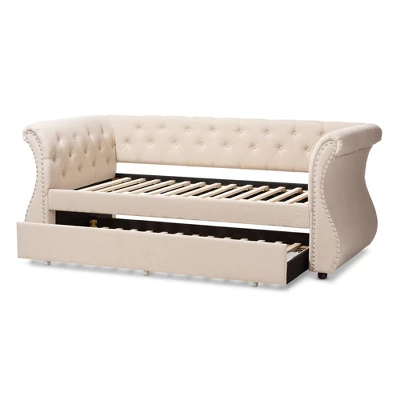 Twin Cherine Classic And Contemporary Fabric Upholstered Daybed With Trundle Beige - Baxton Studio 4 Twin Cherine Classic And Contemporary Fabric Upholstered Daybed With Trundle Beige - Baxton Studio - Image 4