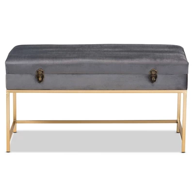 Aliana Velvet Fabric And Metal Large Ottoman Gold - Baxton Studio 2 Aliana Velvet Fabric And Metal Large Ottoman Gold - Baxton Studio - Image 2