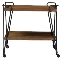 Jessica Rustic Industrial Style Textured Finish Metal Distressed Ash Wood Mobile Serving Bar Cart - Black & Brown - Baxton Studio