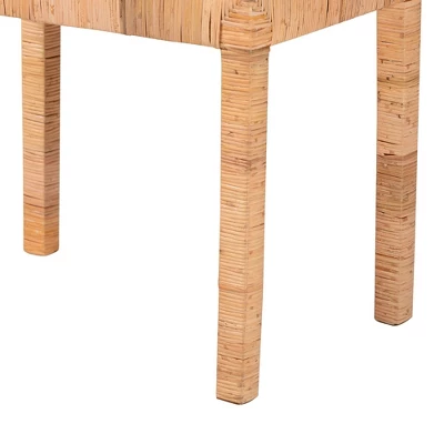 Abelia Natural Rattan And Mahogany Wood Short Accent Bench Natural Brown - Baxton Studio 4 Abelia Natural Rattan And Mahogany Wood Short Accent Bench Natural Brown - Baxton Studio - Image 4