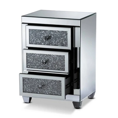 Ralston 3 Drawers Mirrored Nightstand - Baxton Studio 1 Ralston 3 Drawers Mirrored Nightstand - Baxton Studio