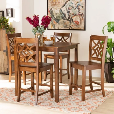 5pc Nicolette Wood Pub Dining Set Walnut/Brown - Baxton Studio 6 5pc Nicolette Wood Pub Dining Set Walnut/Brown - Baxton Studio - Image 6