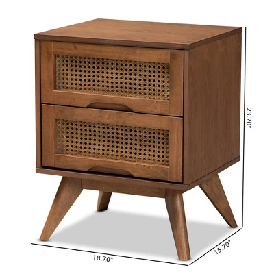 Barrett Wood And Synthetic Rattan 2 Drawer Nightstand Walnut Brown - Baxton Studio 9 Barrett Wood And Synthetic Rattan 2 Drawer Nightstand Walnut Brown - Baxton Studio - Image 9