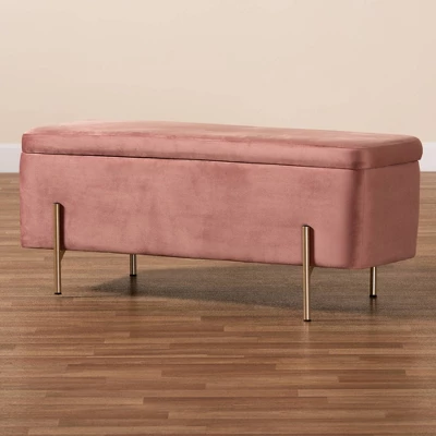 Rockwell Blush Velvet Metal Storage Bench Pink/Gold - Baxton Studio 9 Rockwell Blush Velvet Metal Storage Bench Pink/Gold - Baxton Studio - Image 9