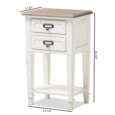 Dauphine 2 Drawer Provincial Style Oak And Distressed Finish Wood Nightstand White - Baxton Studio 7 Dauphine 2 Drawer Provincial Style Oak And Distressed Finish Wood Nightstand White - Baxton Studio - Image 7