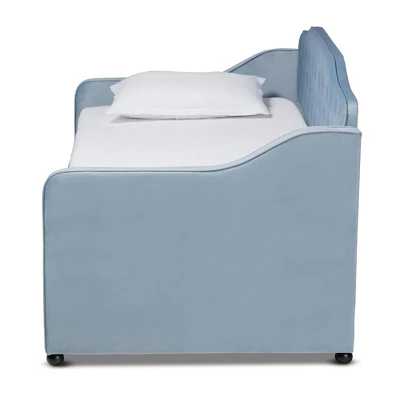 Twin Freda Velvet Tufted Daybed With Trundle Light Blue - Baxton Studio 2 Twin Freda Velvet Tufted Daybed With Trundle Light Blue - Baxton Studio - Image 2