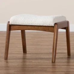 Roxy Boucle Upholstered And Wood Ottoman Footstool Off White/Walnut Brown - Baxton Studio: Mid-Century, Foam Padded, Retro Style -Baxton Studio GUEST 57a4caa3 2b3b 4e5b 8a63 448b450fd9cf