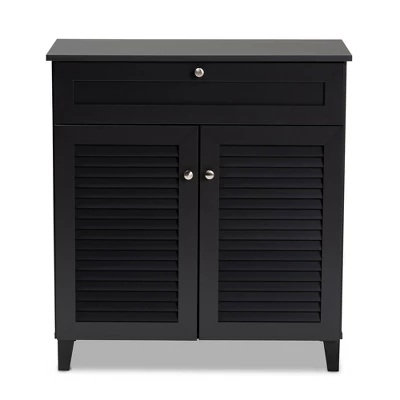 Shelf Wood Shoe Storage Cabinet With Drawer Coolidge Finished Dark Gray - Baxton Studio 2 Shelf Wood Shoe Storage Cabinet With Drawer Coolidge Finished Dark Gray - Baxton Studio - Image 2