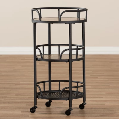 Bristol Rustic Industrial Style Metal And Wood Mobile Serving Cart - Brown - Baxton Studio 4 Bristol Rustic Industrial Style Metal And Wood Mobile Serving Cart - Brown - Baxton Studio - Image 4