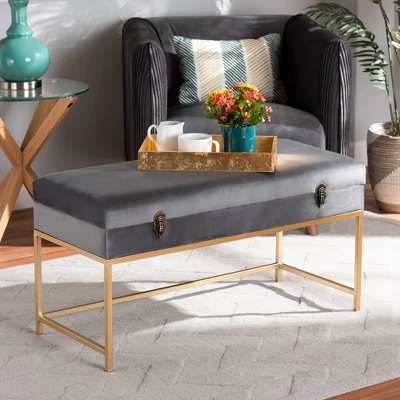 Aliana Velvet Fabric And Metal Large Ottoman Gold - Baxton Studio 6 Aliana Velvet Fabric And Metal Large Ottoman Gold - Baxton Studio - Image 6