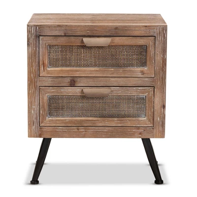 Calida Wood And Rattan 2 Drawer Nightstand Brown - Baxton Studio 2 Calida Wood And Rattan 2 Drawer Nightstand Brown - Baxton Studio - Image 2