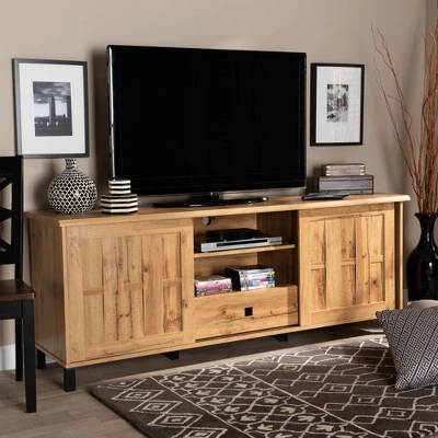 Unna Wood 2 Door TV Stand For TVs Up To 65" Oak Brown/Black - Baxton Studio 4 Unna Wood 2 Door TV Stand For TVs Up To 65" Oak Brown/Black - Baxton Studio - Image 4