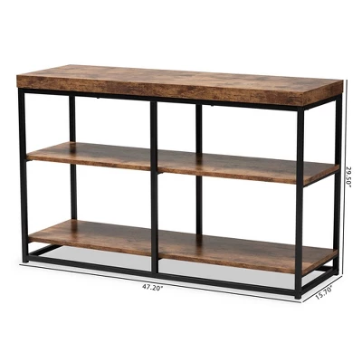 Bardot Wood And Metal 3 Tier Console Table Walnut Brown/Black - Baxton Studio 5 Bardot Wood And Metal 3 Tier Console Table Walnut Brown/Black - Baxton Studio - Image 5