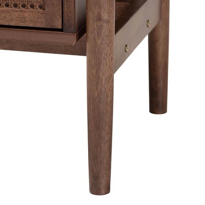 Baxton Studio Alyssa Wood 2 Drawer Nightstand Woven With Rattan Walnut Brown 2 Baxton Studio Alyssa Wood 2 Drawer Nightstand Woven With Rattan Walnut Brown - Image 2
