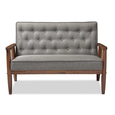 Sorrento Mid-Century Retro Modern Fabric Upholstered Wooden 2 Seater Loveseat Gray - Baxton Studio 1 Sorrento Mid-Century Retro Modern Fabric Upholstered Wooden 2 Seater Loveseat Gray - Baxton Studio