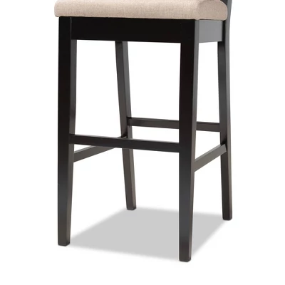 2pc Gideon Fabric Upholstered And Wood Barstool Set Sand/Dark Brown - Baxton Studio 4 2pc Gideon Fabric Upholstered And Wood Barstool Set Sand/Dark Brown - Baxton Studio - Image 4