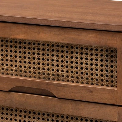 Barrett Wood And Synthetic Rattan 6 Drawer Dresser Walnut Brown - Baxton Studio 4 Barrett Wood And Synthetic Rattan 6 Drawer Dresser Walnut Brown - Baxton Studio - Image 4