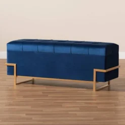 Parker Velvet Upholstered And Metal Storage Ottoman Blue/Gold - Baxton Studio -Baxton Studio GUEST 5b6c21c7 9b2f 4a17 83c3 4bf92ec3cb44