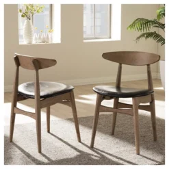 Set Of 2 Edna Mid-Century Modern French Black Faux Leather & Oak Light Brown Finishing Wood Dining Chairs - Baxton Studio 6 Set Of 2 Edna Mid-Century Modern French Black Faux Leather & Oak Light Brown Finishing Wood Dining Chairs - Baxton Studio -Baxton Studio GUEST 5c17b717 0a35 46b8 8617 9f232cede533