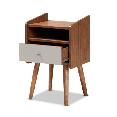Elario Wood 1 Drawer Nightstand White/Walnut/Brown - Baxton Studio 1 Elario Wood 1 Drawer Nightstand White/Walnut/Brown - Baxton Studio