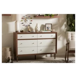 Harlow Mid-Century Modern Scandinavian Style Wood 6 Drawer Storage Dresser White/Walnut - Baxton Studio -Baxton Studio GUEST 5c6dfca4 a4de 4873 8649 5eccd58e8e5c