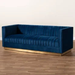 Aveline Velvet Upholstered Finished Sofa Navy Blue/Gold - Baxton Studio -Baxton Studio GUEST 5c8b0df6 6649 4d6d 83f7 fa55af24dfa9