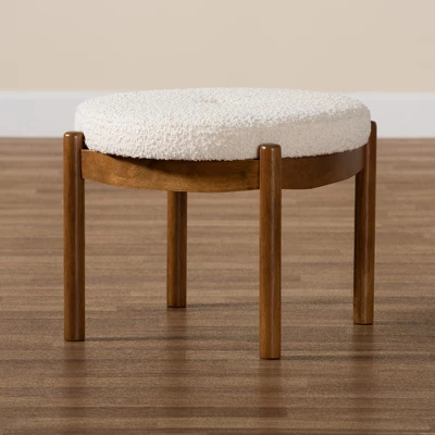 Baxton Studio Iliana Japandi Cream Boucle Fabric And Walnut Brown Finished Rubberwood Ottoman Footstool 5 Baxton Studio Iliana Japandi Cream Boucle Fabric And Walnut Brown Finished Rubberwood Ottoman Footstool - Image 5