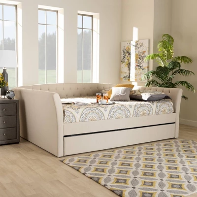 Delora Upholstered Daybed With Trundle Beige - Baxton Studio 6 Delora Upholstered Daybed With Trundle Beige - Baxton Studio - Image 6