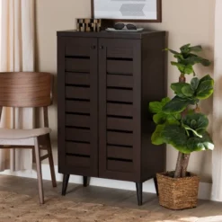 Salma Wood 2 Door Shoe Storage Cabinet Dark Brown - Baxton Studio -Baxton Studio GUEST 5cd02d89 9e09 4595 93fe 7e2f9bf4058e