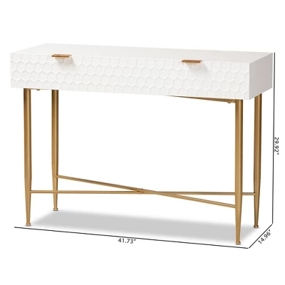 Galia Wood And Metal 1 Drawer Console Table White/Gold - Baxton Studio 10 Galia Wood And Metal 1 Drawer Console Table White/Gold - Baxton Studio - Image 10