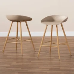 Set Of 2 Mairi Plastic And Wood Counter Height Barstools Beige/Natural - Baxton Studio -Baxton Studio GUEST 5cff3851 118b 46a7 a477 c04720010c5a