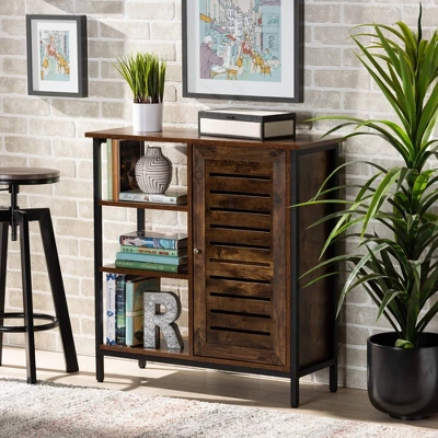 Wayland Rustic Wood And Metal 1 Door Shoe Storage Cabinet Brown/Black - Baxton Studio 7 Wayland Rustic Wood And Metal 1 Door Shoe Storage Cabinet Brown/Black - Baxton Studio - Image 7