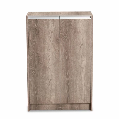 Langston Weathered Wood 2 Door Shoe Cabinet Oak - Baxton Studio 2 Langston Weathered Wood 2 Door Shoe Cabinet Oak - Baxton Studio - Image 2