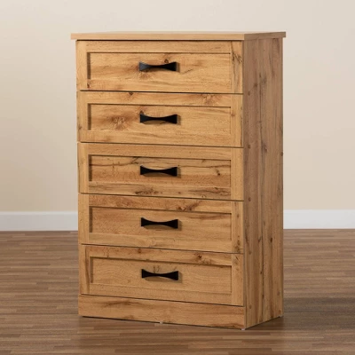 Colburn Wood 5 Drawer Tallboy Storage Chest Oak Brown - Baxton Studio 5 Colburn Wood 5 Drawer Tallboy Storage Chest Oak Brown - Baxton Studio - Image 5