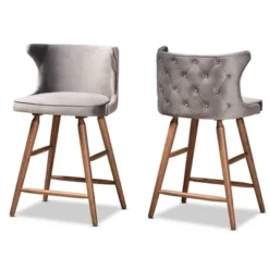 2pc Sagira Velvet Fabric Upholstered And Wood Counter Height Barstool Set - Baxton Studio -Baxton Studio GUEST 5df54e25 0167 41ce b105 c68c3870ad7e