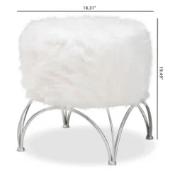 Celia Faux Fur Upholstered Silver Metal Ottoman White/Silver - Baxton Studio 11 Celia Faux Fur Upholstered Silver Metal Ottoman White/Silver - Baxton Studio -Baxton Studio GUEST 5e1071f1 2632 4d03 880b 8e7aad3bea45
