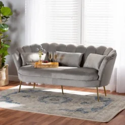 Genia Velvet Fabric Upholstered And Metal Sofa Gray/Gold - Baxton Studio 12 Genia Velvet Fabric Upholstered And Metal Sofa Gray/Gold - Baxton Studio -Baxton Studio GUEST 5f0bb0f9 1072 4e66 ae11 667ae2e6a063