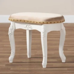 Gabrielle Velvet Fabric Upholstered Wood Vanity Ottoman Sand/White/Gold - Baxton Studio -Baxton Studio GUEST 5f244205 a341 42ec af95 9d93d617d9e1