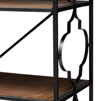 65" 5 Shelf Mirna Iron & Natural Oak Wood Quatrefoil Accent Bookshelf Brown/Black - Baxton Studio 4 65" 5 Shelf Mirna Iron & Natural Oak Wood Quatrefoil Accent Bookshelf Brown/Black - Baxton Studio - Image 4