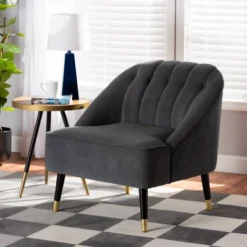 Ellard Velvet Fabric Upholstered Two-Tone Wood Accent Chair Gray/Dark Brown - Baxton Studio 19 Ellard Velvet Fabric Upholstered Two-Tone Wood Accent Chair Gray/Dark Brown - Baxton Studio -Baxton Studio GUEST 5f736771 1c56 4b73 98dd cbbf7cc7037a