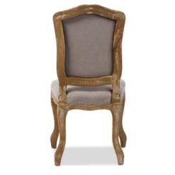 Chateauneuf French Weathered Oak Finish Fabric Upholstered Dining Side Chair Beige - Baxton Studio: Linen, No Assembly Required