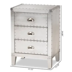 Claude Metal 3 Drawer Nightstand Silver - Baxton Studio: Vintage-Inspired, Rivet Detail, Fully Assembled -Baxton Studio GUEST 602a8330 9a09 49d9 b762 0c2aa9f2f2ec