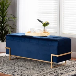 Parker Velvet Upholstered And Metal Storage Ottoman Blue/Gold - Baxton Studio -Baxton Studio GUEST 603d7d6d de93 4694 87a4 2a876733513e