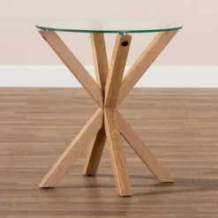 Lida Glass And Wood Finished End Table Clear/Natural - Baxton Studio -Baxton Studio GUEST 6057b7cf b433 46e1 8f43 edca2c85ec3f