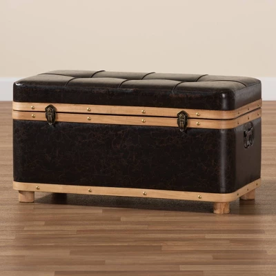 Gendry Faux Leather Upholstered And Wood Large Storage Ottoman Dark Brown/Oak Brown - Baxton Studio 10 Gendry Faux Leather Upholstered And Wood Large Storage Ottoman Dark Brown/Oak Brown - Baxton Studio - Image 10