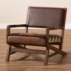 Rovelyn Faux Leather Walnut Finished Wood Lounge Chair Brown - Baxton Studio -Baxton Studio GUEST 60b0261b 4dc3 49ca a7d9 7f76f676197a