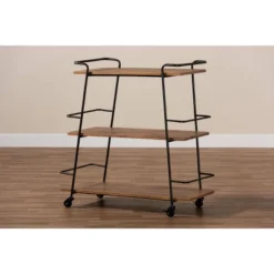 3 Tier Bernard Industrial Metal And Wood Mobile Wine Bar Cart Black/Walnut - Baxton Studio -Baxton Studio GUEST 61b9a6bd f52f 4fd1 a73a 4cc0bb493645