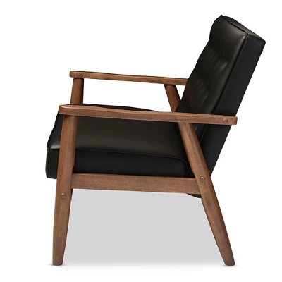 Sorrento Mid-Century Retro Modern Faux Leather Upholstered Wooden 2 Seater Loveseat - Baxton Studio 2 Sorrento Mid-Century Retro Modern Faux Leather Upholstered Wooden 2 Seater Loveseat - Baxton Studio - Image 2