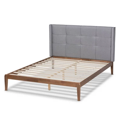 King Edmond Fabric Upholstered Wood Platform Bed Gray/Ash Walnut - Baxton Studio 2 King Edmond Fabric Upholstered Wood Platform Bed Gray/Ash Walnut - Baxton Studio - Image 2